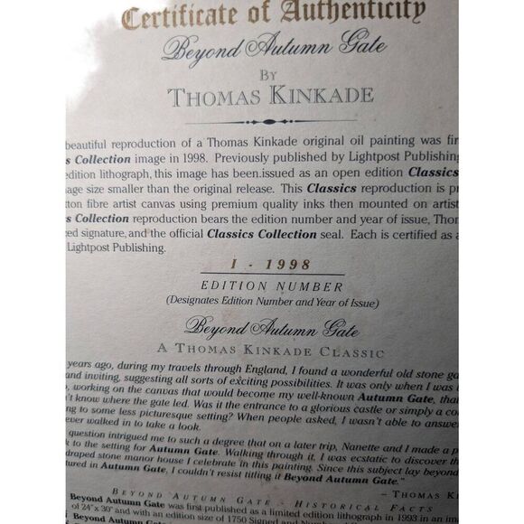 Thomas Kinkade 1998 1st addition of " Beyond Autom Gate. - Picture 4 of 8